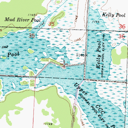 Topographic Map of Pool Twenty One Dam, MN