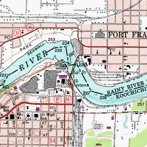 Topographic Map of Rainy Lake Dam, MN