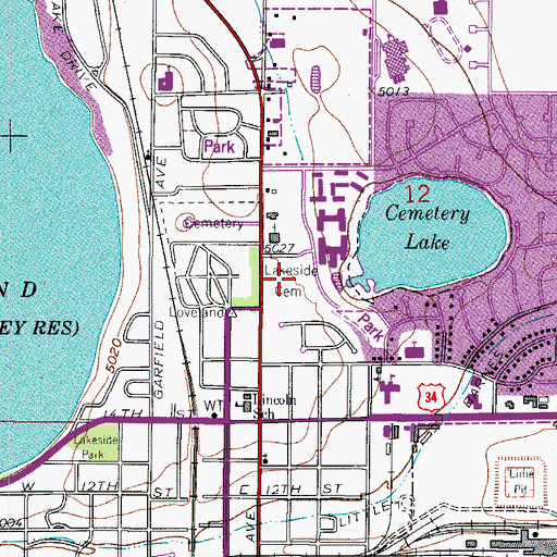 Topographic Map of Lakeside Cemetery, CO