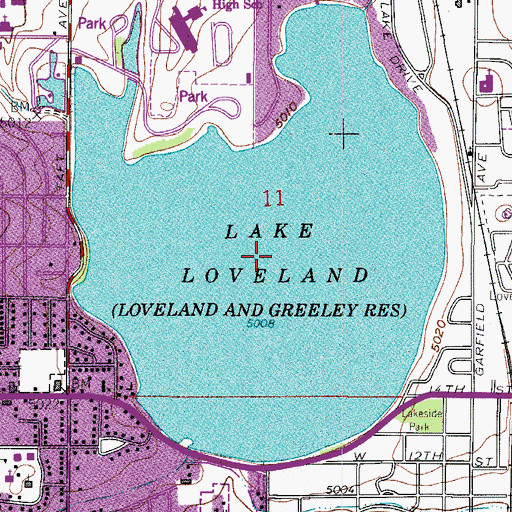 Topographic Map of Lake Loveland, CO
