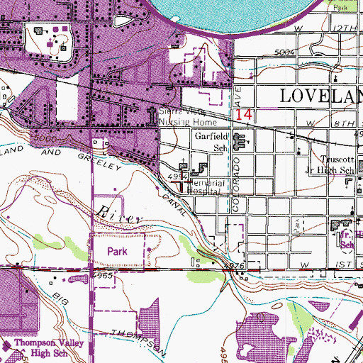 Topographic Map of Memorial Hospital (historical), CO