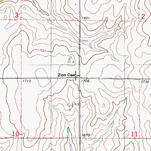 Topographic Map of Zion Cemetery, OK