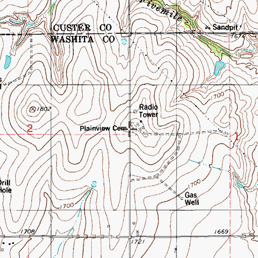Topographic Map of Plainview Cemetery, OK