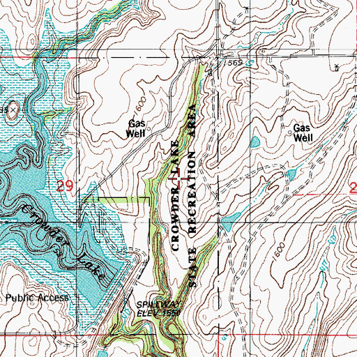 Topographic Map of Crowder Lake State Recreation Area, OK