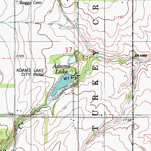 Topographic Map of Adams Lake City Park, OK