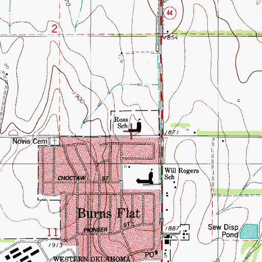 Topographic Map of Ross School, OK
