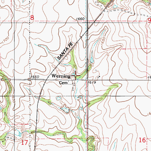 Topographic Map of Werning, OK