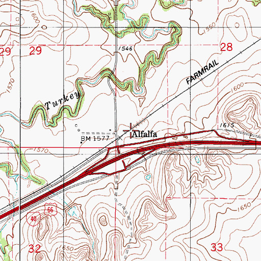 Topographic Map of Alfalfa, OK