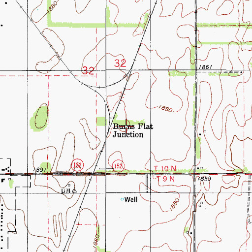 Topographic Map of Burns Flat Junction, OK