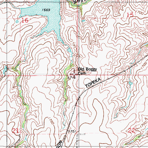 Topographic Map of Old Boggy Cemetery, OK