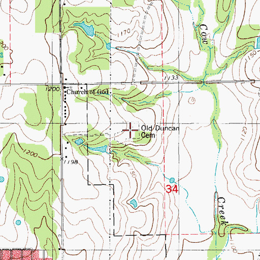 Topographic Map of Old Duncan Cemetery, OK
