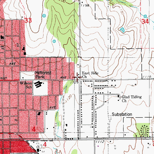 Topographic Map of East Side Church, OK