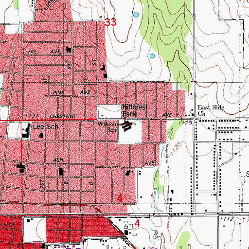 Topographic Map of Woodrow Wilson Elementary School, OK