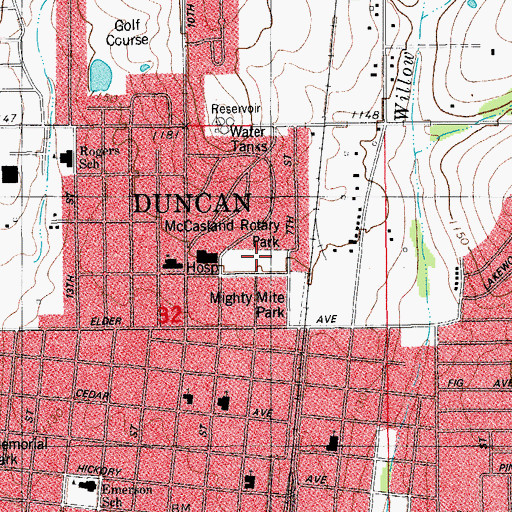 Topographic Map of McCasland Rotary Park, OK