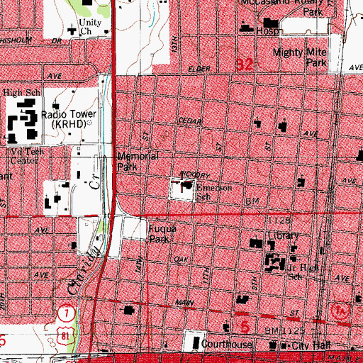 Topographic Map of Emerson School, OK