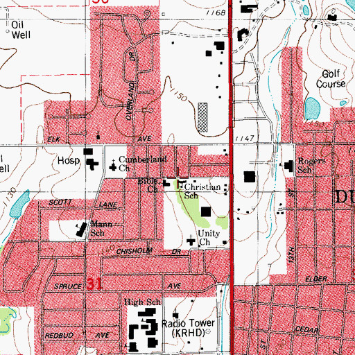 Topographic Map of Christian School, OK