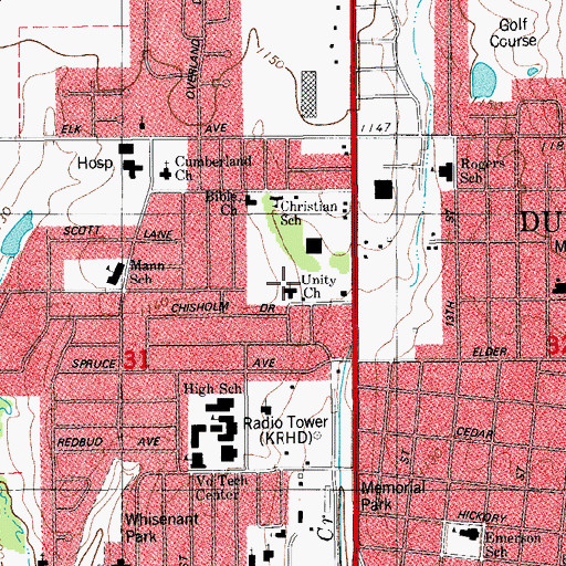 Topographic Map of Unity Church, OK