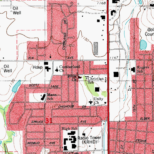 Topographic Map of Bible Church, OK