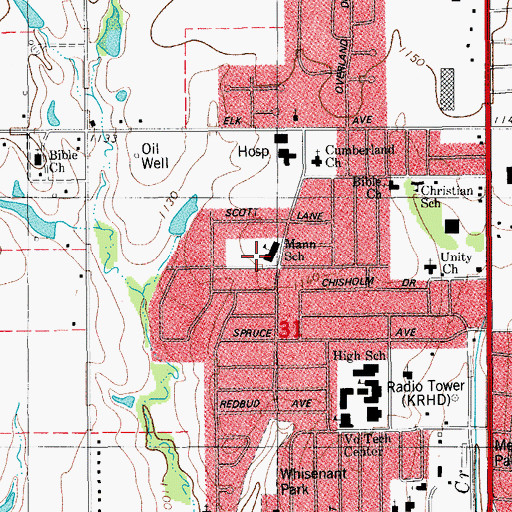 Topographic Map of Horace Mann Elementary School, OK
