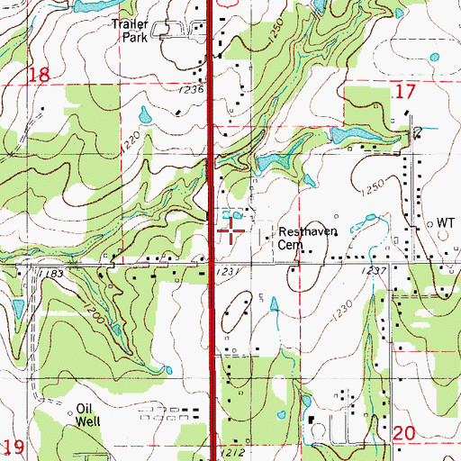 Topographic Map of Resthaven Memorial Gardens, OK