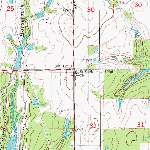 Topographic Map of Saint York Church, OK
