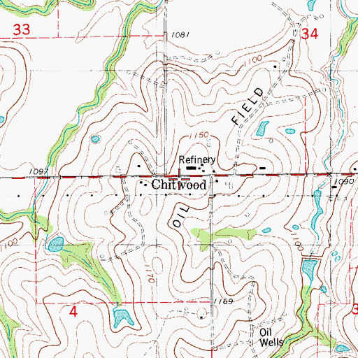 Topographic Map of Chitwood, OK