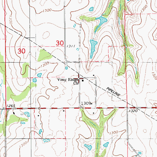 Topographic Map of Vimy Ridge Church, OK