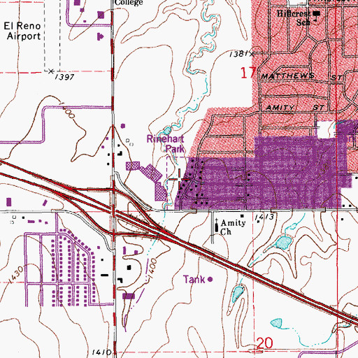 Topographic Map of Rinehart Park, OK