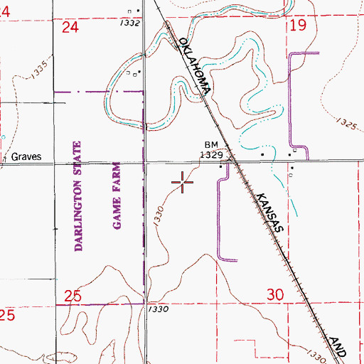 Topographic Map of Darlington State Game Farm Reserve, OK