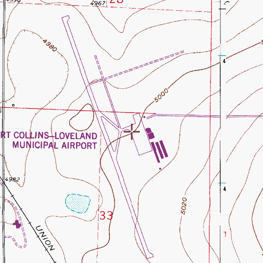 Topographic Map of Fort Collins-Loveland Municipal Airport, CO