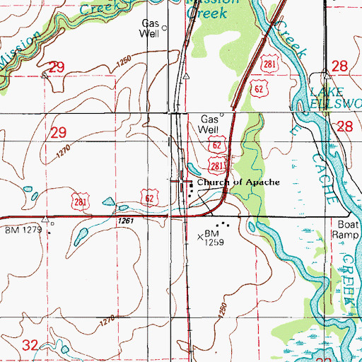 Topographic Map of Church of Apache, OK