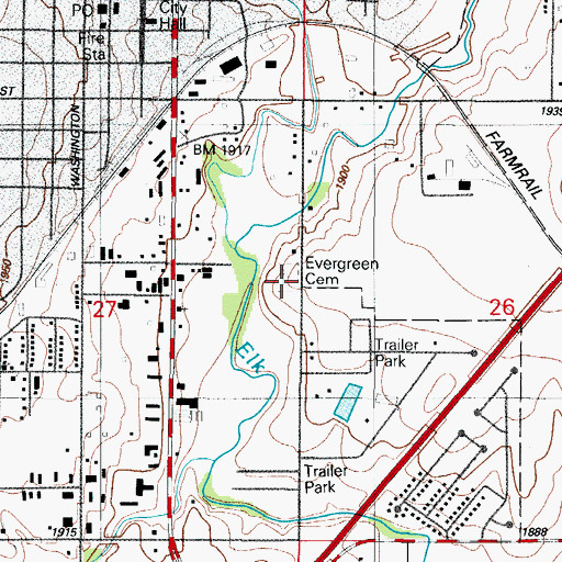 Topographic Map of Evergreen Cemetery, OK