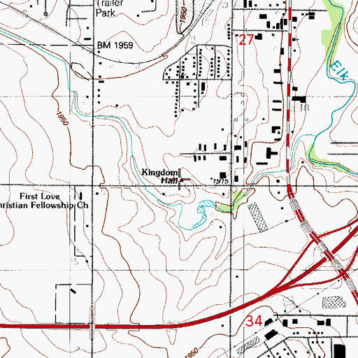 Topographic Map of Kingdom Hall, OK