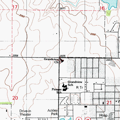 Topographic Map of Grandview Church, OK