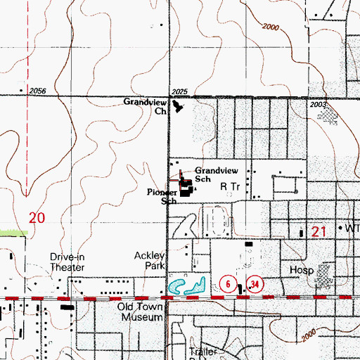 Topographic Map of Grandview Elementary School, OK
