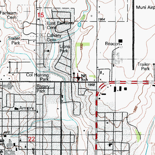 Topographic Map of Northeast School, OK