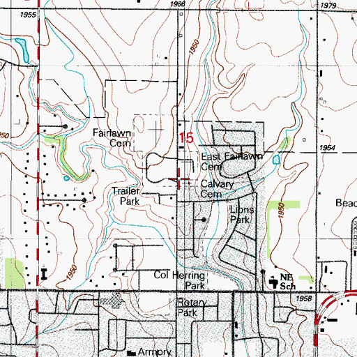 Topographic Map of Calvary Cemetery, OK