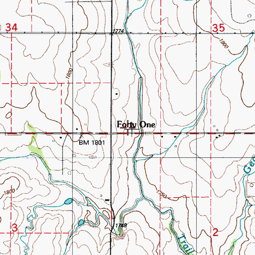 Topographic Map of Forty One, OK