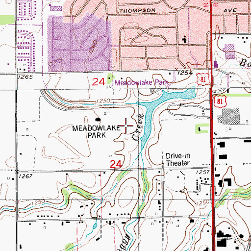 Topographic Map of Meadowlake Park, OK