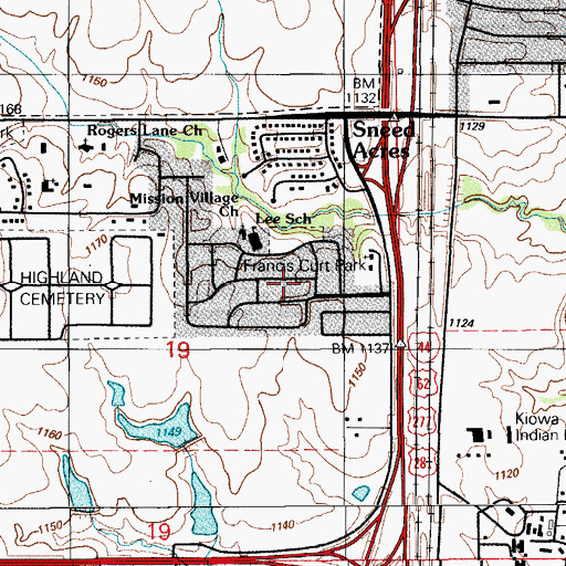 Topographic Map of Francis Curt Park, OK