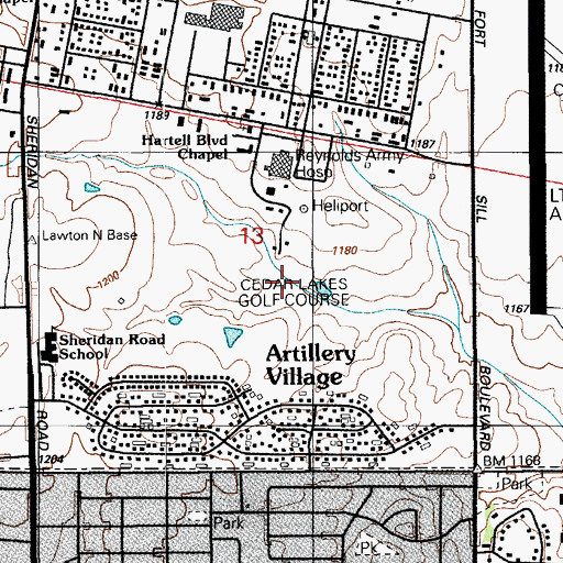 Topographic Map of Cedar Lakes Golf Course, OK