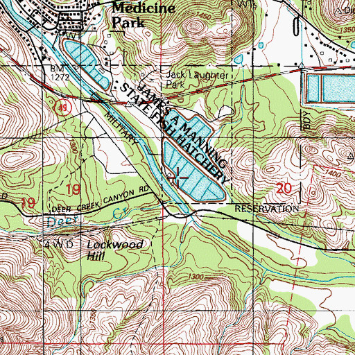 Topographic Map of James A Manning State Fish Hatchery, OK
