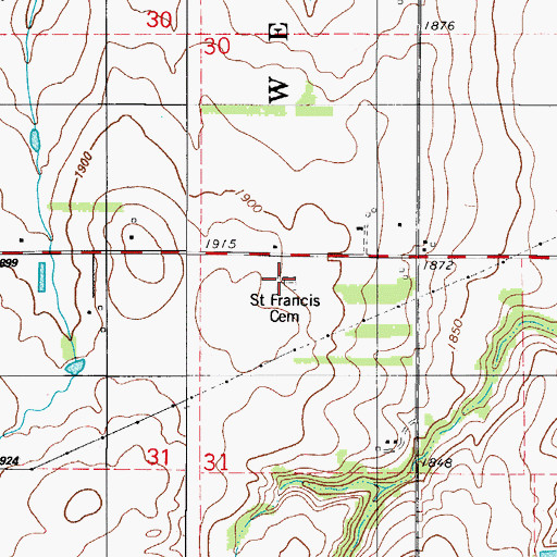 Topographic Map of Saint Francis Cemetery, OK