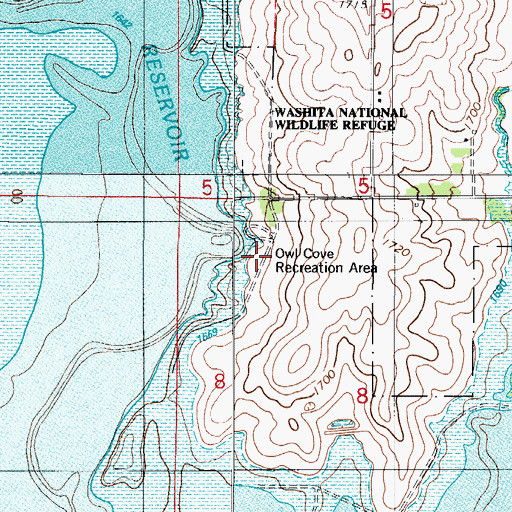 Topographic Map of Owl Cove Recreation Area, OK