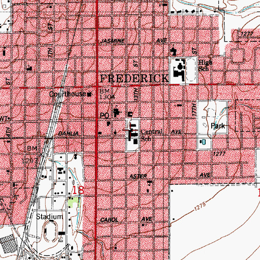 Topographic Map of Central School, OK