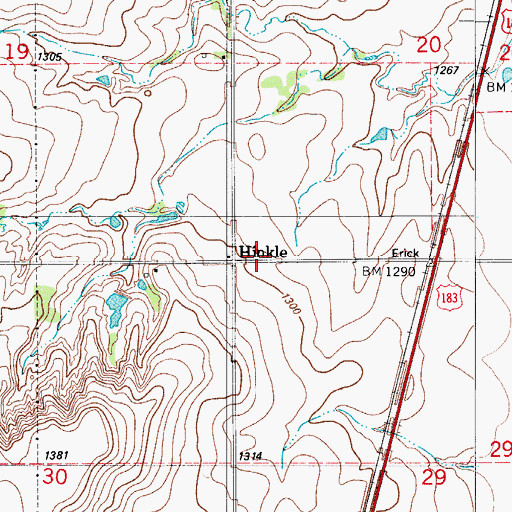 Topographic Map of Hinkle, OK