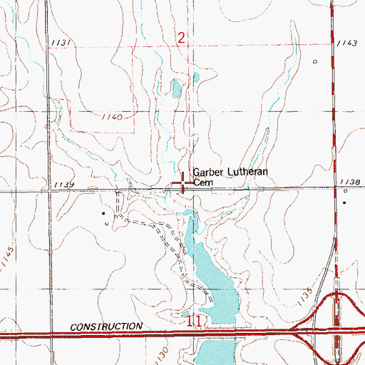 Topographic Map of Garber Lutheran Cemetery, OK