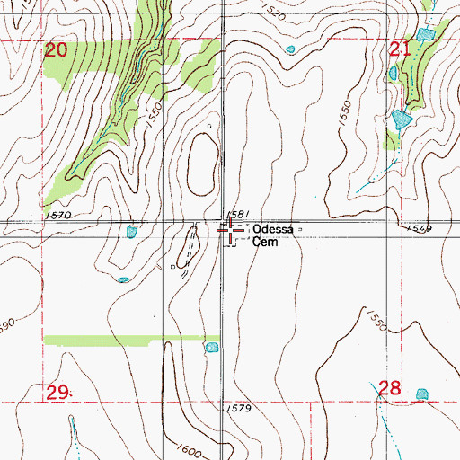 Topographic Map of Odessa Cemetery, OK
