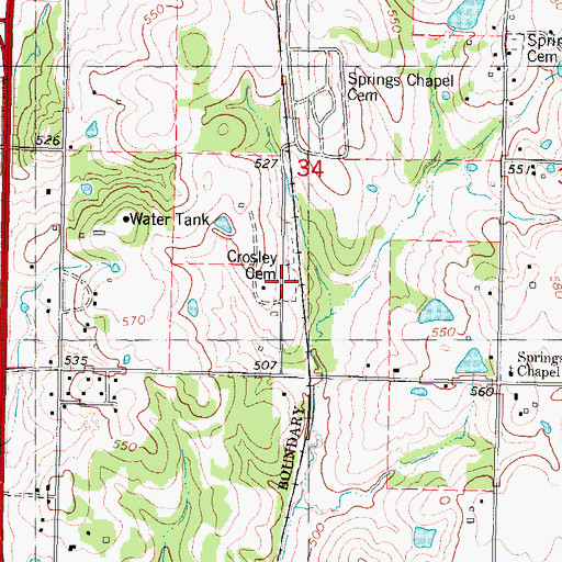 Topographic Map of Crosley Cemetery, OK