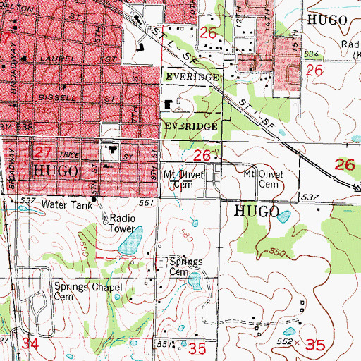 Topographic Map of Mount Olivet Cemetery, OK